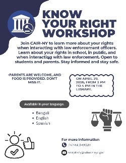 Know Your Rights Workshop on April 29 at 3:00 pm